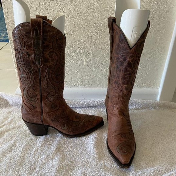Dan Post Shoes - Dan Post Boots 12" Goat/Inlay 3526 Cowboy Boot 6.5